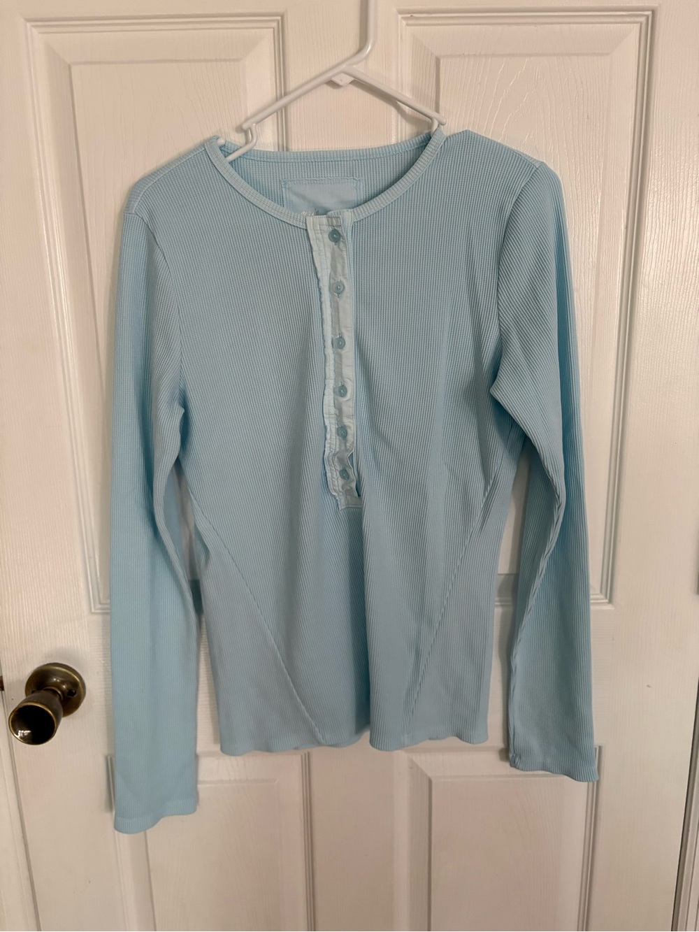 new aerie Light Blue Long-Sleeve Ribbed Henley Top
